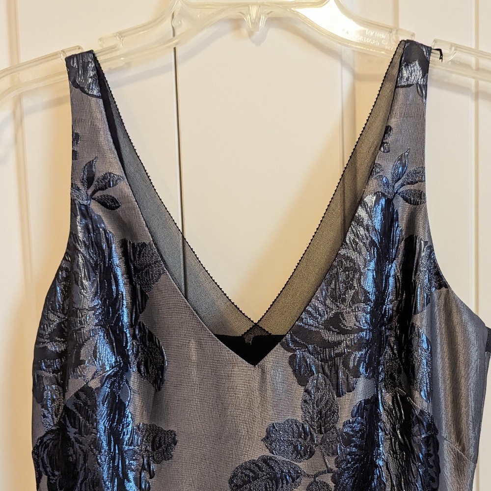 WHBM Special Occasion Party Dress, Dark Blue and Black Floral Jacquard, Size 2